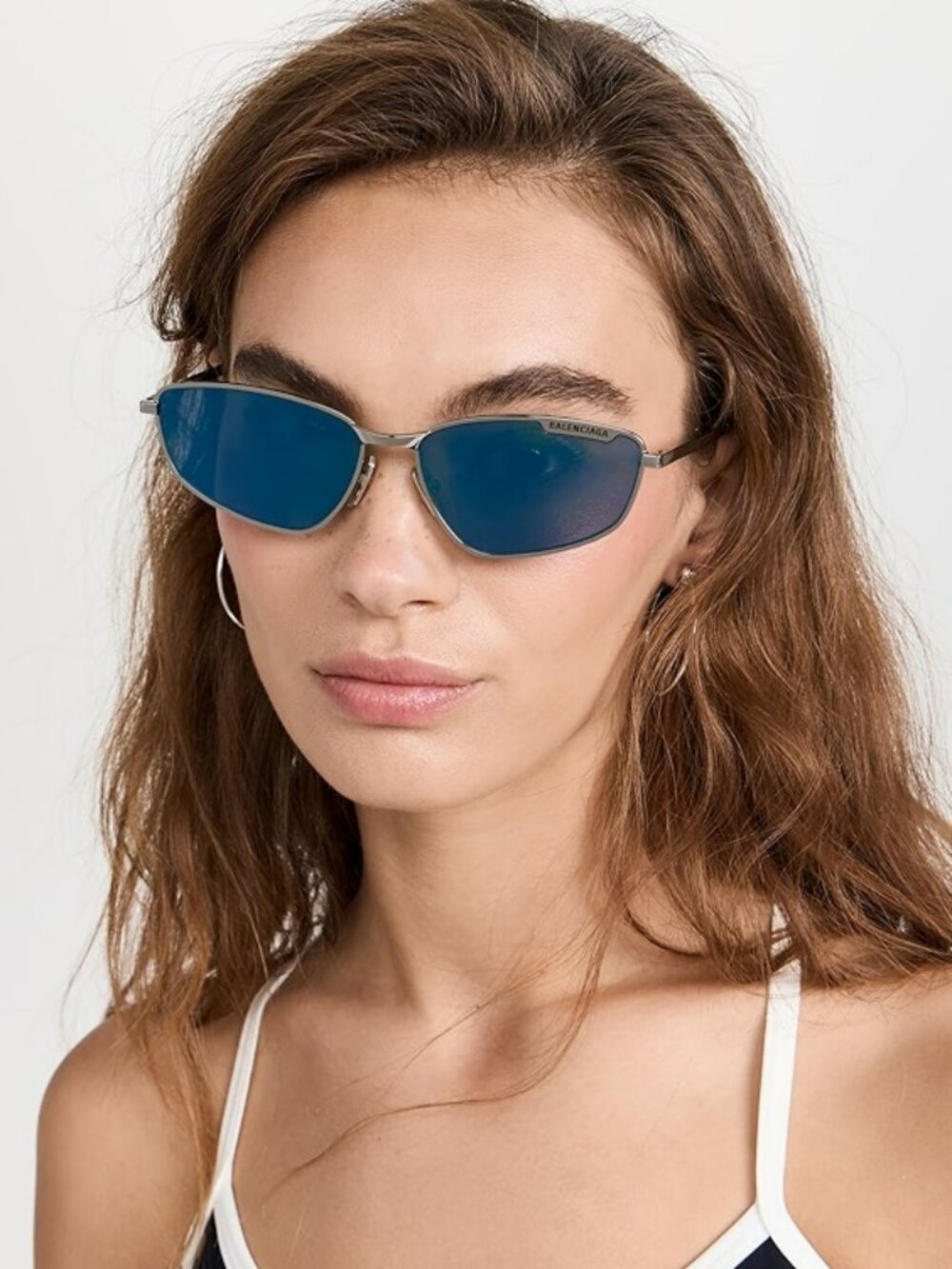 BALENCIAGA BB0277S 003 RUTHENIUM BLUE MIRRORED GEOMETRIC SUNGLASSES